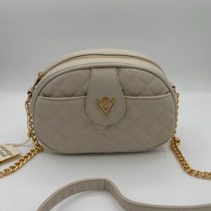 Fashion Valentino Orlandi Elegant Light Beige Quilted Crossbody Bag NWT